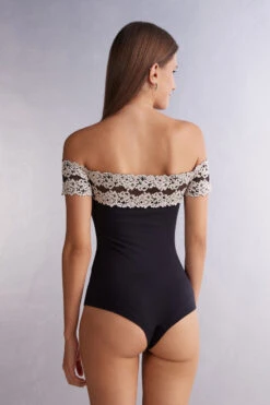 Pretty Flowers Modal-and-Lace Mid-Sleeve Bodysuit -INTIMISSIMI Sales BOD1294019 BI