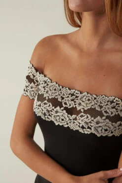 Pretty Flowers Modal-and-Lace Mid-Sleeve Bodysuit -INTIMISSIMI Sales BOD1294019 DT2W