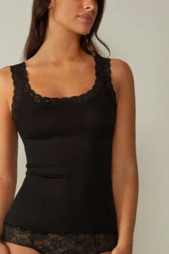 Silk Top With Lace Neckline