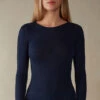 Wool And Silk Long-Sleeved Crew-Neck Max Top -INTIMISSIMI Sales CLD49H1467 FI