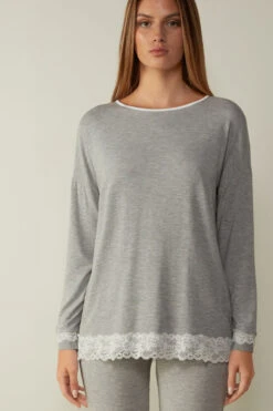 Long-Sleeve Round-Neck Modal Top