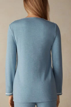 Romantic Bedroom Modal With Wool Button-Down Top -INTIMISSIMI Sales CLD903A145J BI