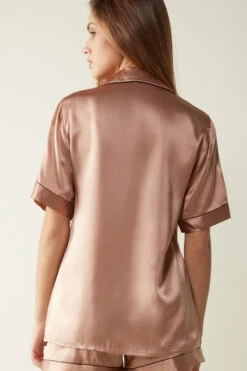 Short-Sleeved Satin Shirt With Contrasting Trim -INTIMISSIMI Sales CMD1233163I BI