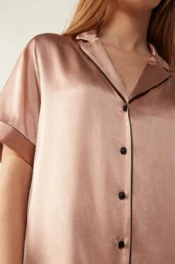 Short-Sleeved Satin Shirt With Contrasting Trim -INTIMISSIMI Sales CMD1233163I DT1W