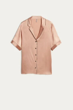 Short-Sleeved Satin Shirt With Contrasting Trim -INTIMISSIMI Sales CMD1233163I F