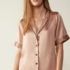 Short-Sleeved Satin Shirt With Contrasting Trim -INTIMISSIMI Sales CMD1233163I FI