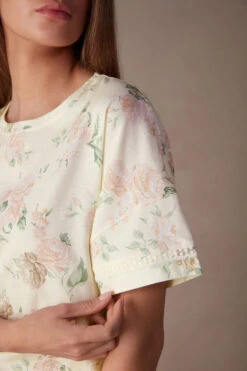 Scent Of Roses Short-Sleeved Cotton Top -INTIMISSIMI Sales CMD2484205J DT1W