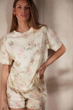 Scent Of Roses Short-Sleeved Cotton Top -INTIMISSIMI Sales CMD2484205J M