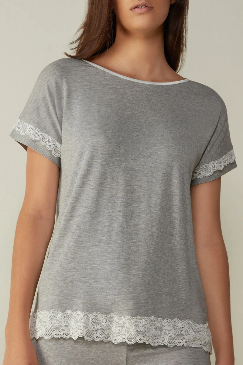 Short-Sleeve Modal Top With Lace Detail 3 Short-Sleeve Modal Top With Lace Detail