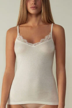 Ultralight Modal And Cashmere Camisole With Lace