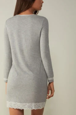 Button-Front Nightdress With Lace Detail 13 Button-Front Nightdress With Lace Detail -INTIMISSIMI Sales PCN700031 BI