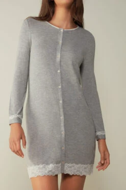 Button-Front Nightdress With Lace Detail
