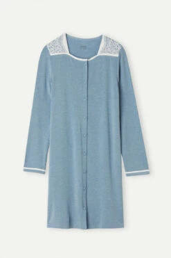 Romantic Bedroom Modal With Wool Button-Down Nightdress -INTIMISSIMI Sales PCN903145J F