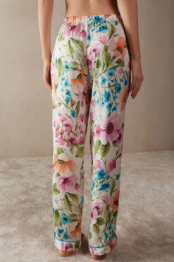 Botanical Lyrics Full-Length Satin Trousers -INTIMISSIMI Sales PDL912A228J BI